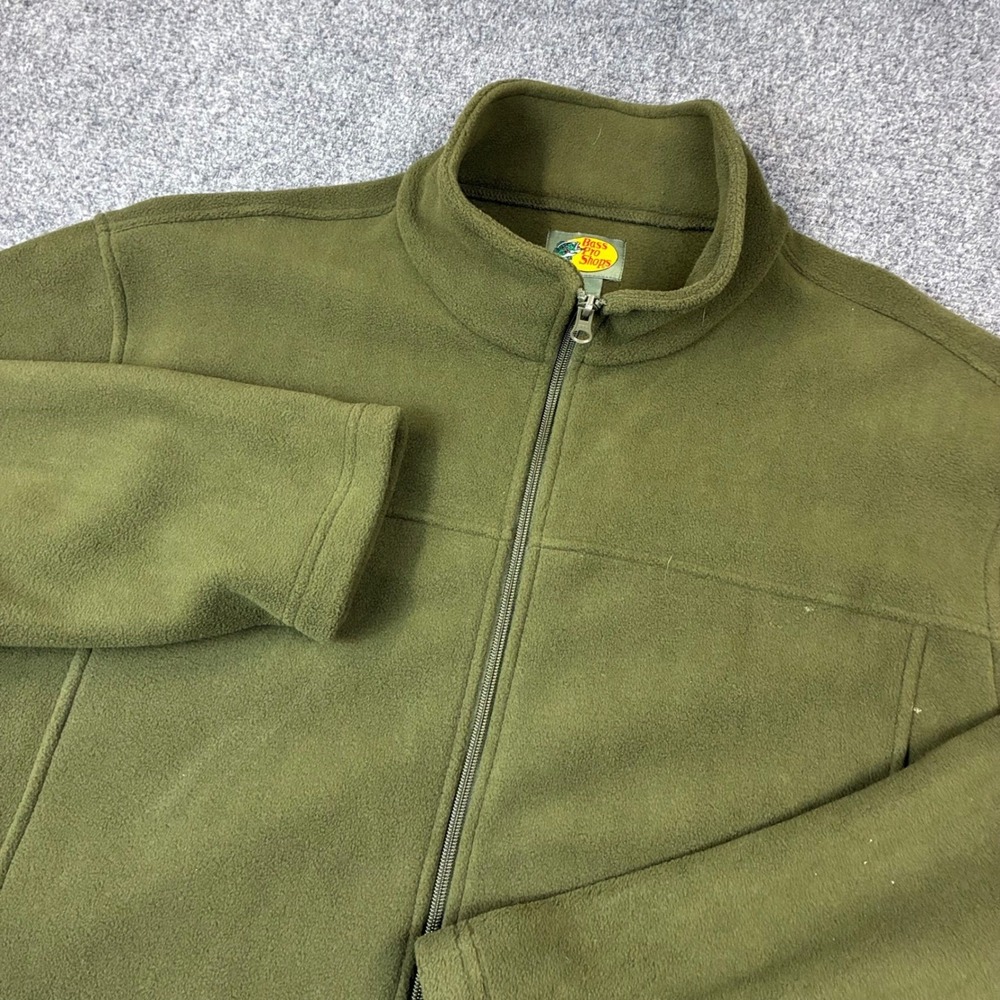 Bass Pro Shops Mens XXL Olive Green Full Zip Fleece Jacket‎ Mock Neck Outdoor